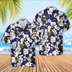 Farm Hawaiian Shirt, Holstein Flower Blue…