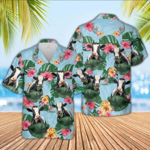 Farm Hawaiian Shirt, Holstein Flower Pattern…