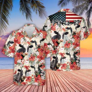 Farm Hawaiian Shirt, Holstein Hibicus Floral…