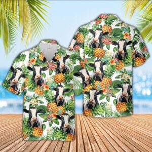 Farm Hawaiian Shirt, Holstein Pineapple Pattern…