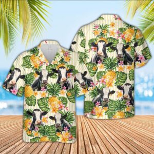 Farm Hawaiian Shirt, Holstein Pineapple Pattern…