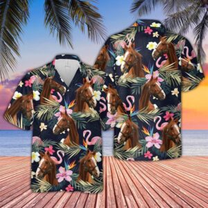 Farm Hawaiian Shirt, Horse And Flamingo…