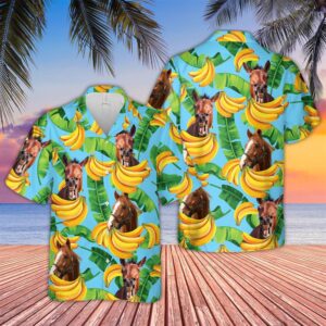 Farm Hawaiian Shirt, Horse Banana Pattern…