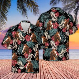 Farm Hawaiian Shirt, Horse Dark Red…