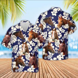 Farm Hawaiian Shirt, Horse Flower Blue…