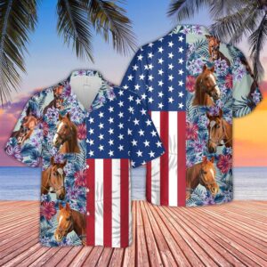 Farm Hawaiian Shirt, Horse Flower Pattern…