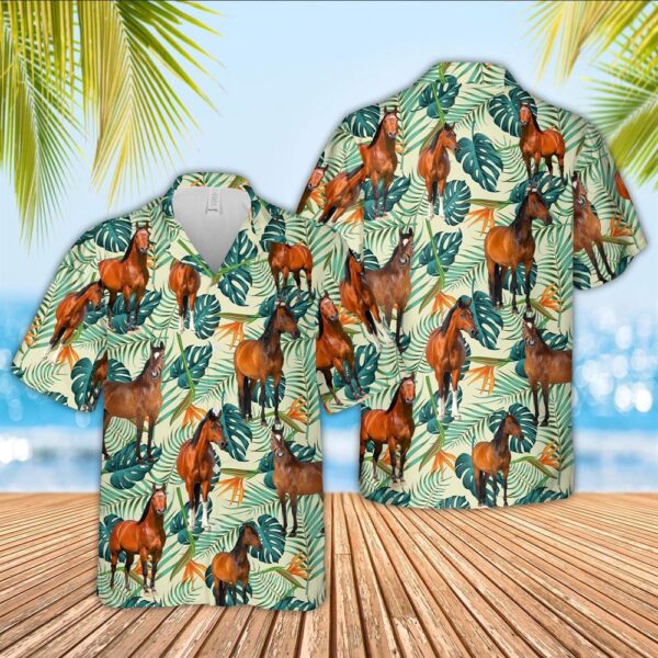 Farm Hawaiian Shirt, Horse Green Pattern 3D Hawaiian Shirt, Animal Hawaiian Shirt