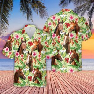 Farm Hawaiian Shirt, Horse Hibicus Floral…