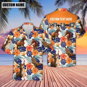 Farm Hawaiian Shirt, Horse Hibiscus Blue…
