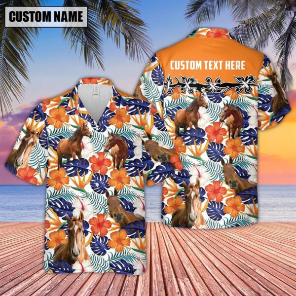 Farm Hawaiian Shirt, Horse Hibiscus Blue Floral Custom Name 3D Hawaiian Shirt, Animal Hawaiian Shirt
