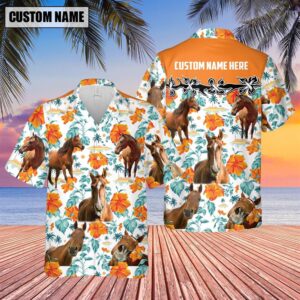Farm Hawaiian Shirt, Horse Hibiscus Floral…