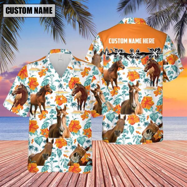 Farm Hawaiian Shirt, Horse Hibiscus Floral Custom Name 3D Hawaiian Shirt, Animal Hawaiian Shirt