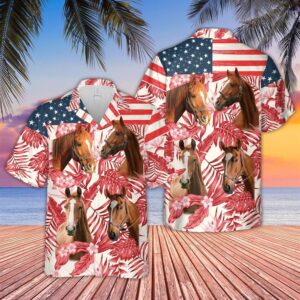 Farm Hawaiian Shirt, Horse Red Floral…