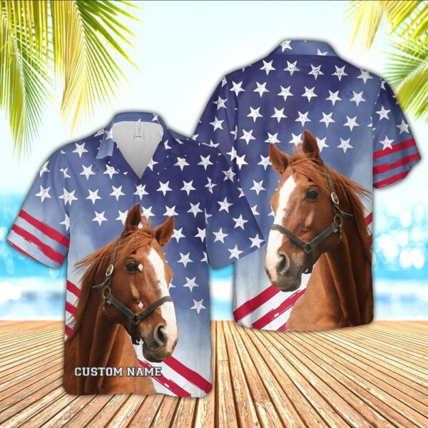 Farm Hawaiian Shirt, Horse Star Pattern Customized Name 3D Hawaiian Shirt, Animal Hawaiian Shirt