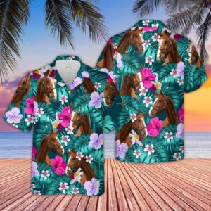 Farm Hawaiian Shirt, Horse Tropical Style…