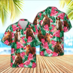 Farm Hawaiian Shirt, Horse Watermelon 3D…