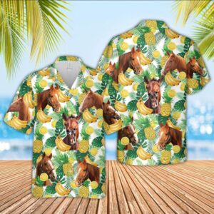 Farm Hawaiian Shirt, Horse White Tropical…