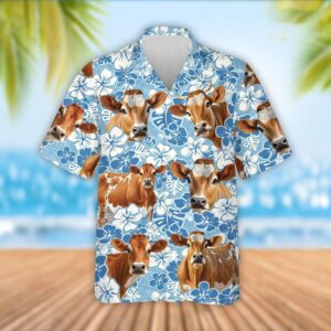 Farm Hawaiian Shirt, Jersey Cattle Blue…