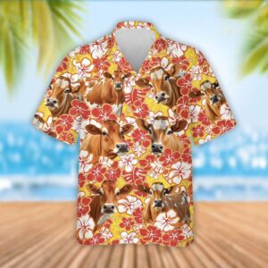 Farm Hawaiian Shirt, Jersey Cattle Orange…