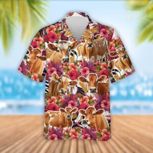 Farm Hawaiian Shirt, Jersey Cattle Red…