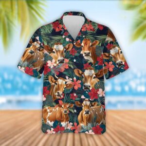 Farm Hawaiian Shirt, Jersey Cattle Red…