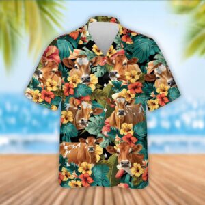 Farm Hawaiian Shirt, Jersey Cattle Tropical…