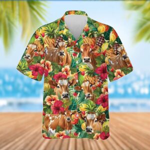 Farm Hawaiian Shirt, Jersey Cattle Tropical…