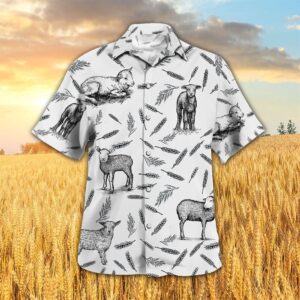 Farm Hawaiian Shirt, Lamb Pattern All…