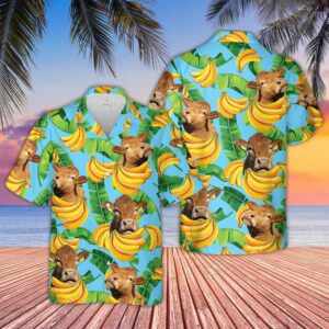 Farm Hawaiian Shirt, Limousin Banana Pattern…