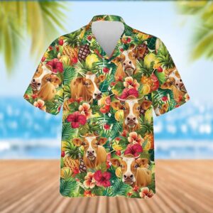 Farm Hawaiian Shirt, Limousin Cattle Tropical…