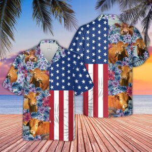 Farm Hawaiian Shirt, Limousin Flower Pattern…