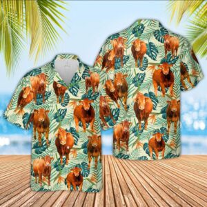 Farm Hawaiian Shirt, Limousin Green Pattern…