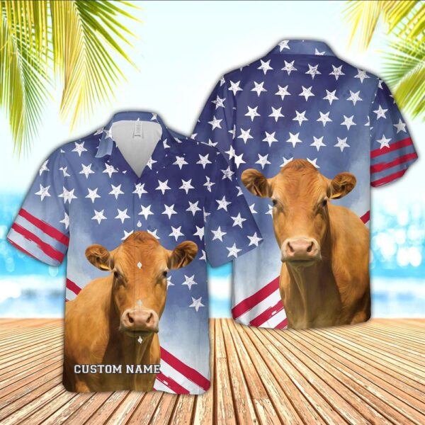 Farm Hawaiian Shirt, Limousin Star Pattern Customized Name 3D Hawaiian Shirt, Animal Hawaiian Shirt