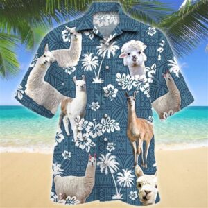 Farm Hawaiian Shirt, Llama Blue Tribal…