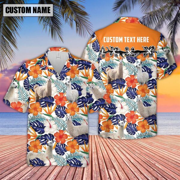 Farm Hawaiian Shirt, Llama Hibiscus Blue Floral Custom Name 3D Hawaiian Shirt, Animal Hawaiian Shirt