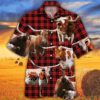 Farm Hawaiian Shirt, Longhorn Cattle Red…