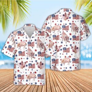 Farm Hawaiian Shirt, Pig American Flag…