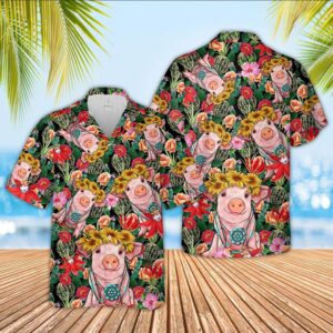 Farm Hawaiian Shirt, Pig And Flower…