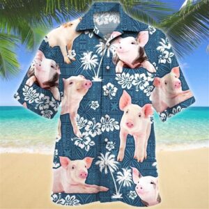 Farm Hawaiian Shirt, Pig Blue Tribal…