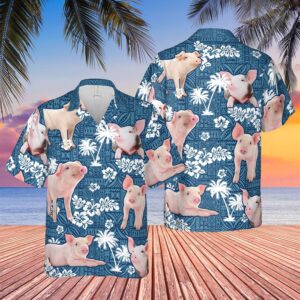 Farm Hawaiian Shirt, Pig Blue Tribal…