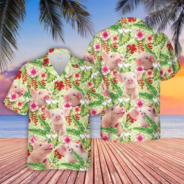 Farm Hawaiian Shirt, Pig Hibicus Floral 3D Hawaiian Shirt, Animal Hawaiian Shirt