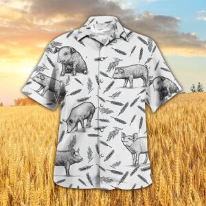 Farm Hawaiian Shirt, Pig Pattern All…