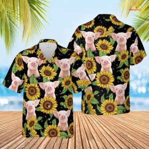 Farm Hawaiian Shirt, Pig Sunflower Hawaiian…