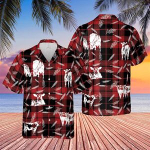 Farm Hawaiian Shirt, Plaid Pattern Black…