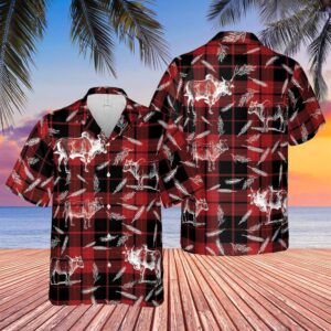 Farm Hawaiian Shirt, Plaid Pattern Brahman…