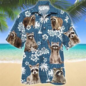 Farm Hawaiian Shirt, Raccoon Blue Tribal…