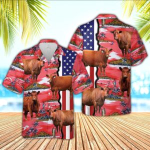 Farm Hawaiian Shirt, Red Angus American…