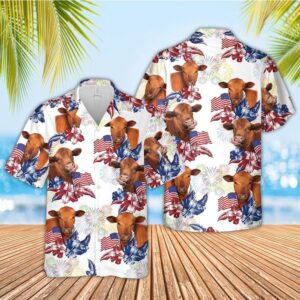 Farm Hawaiian Shirt, Red Angus American…