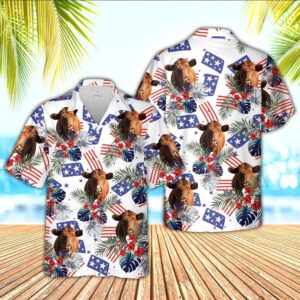 Farm Hawaiian Shirt, Red Angus American…