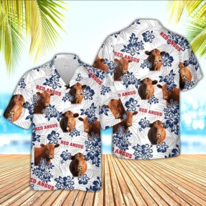 Farm Hawaiian Shirt, Red Angus American…